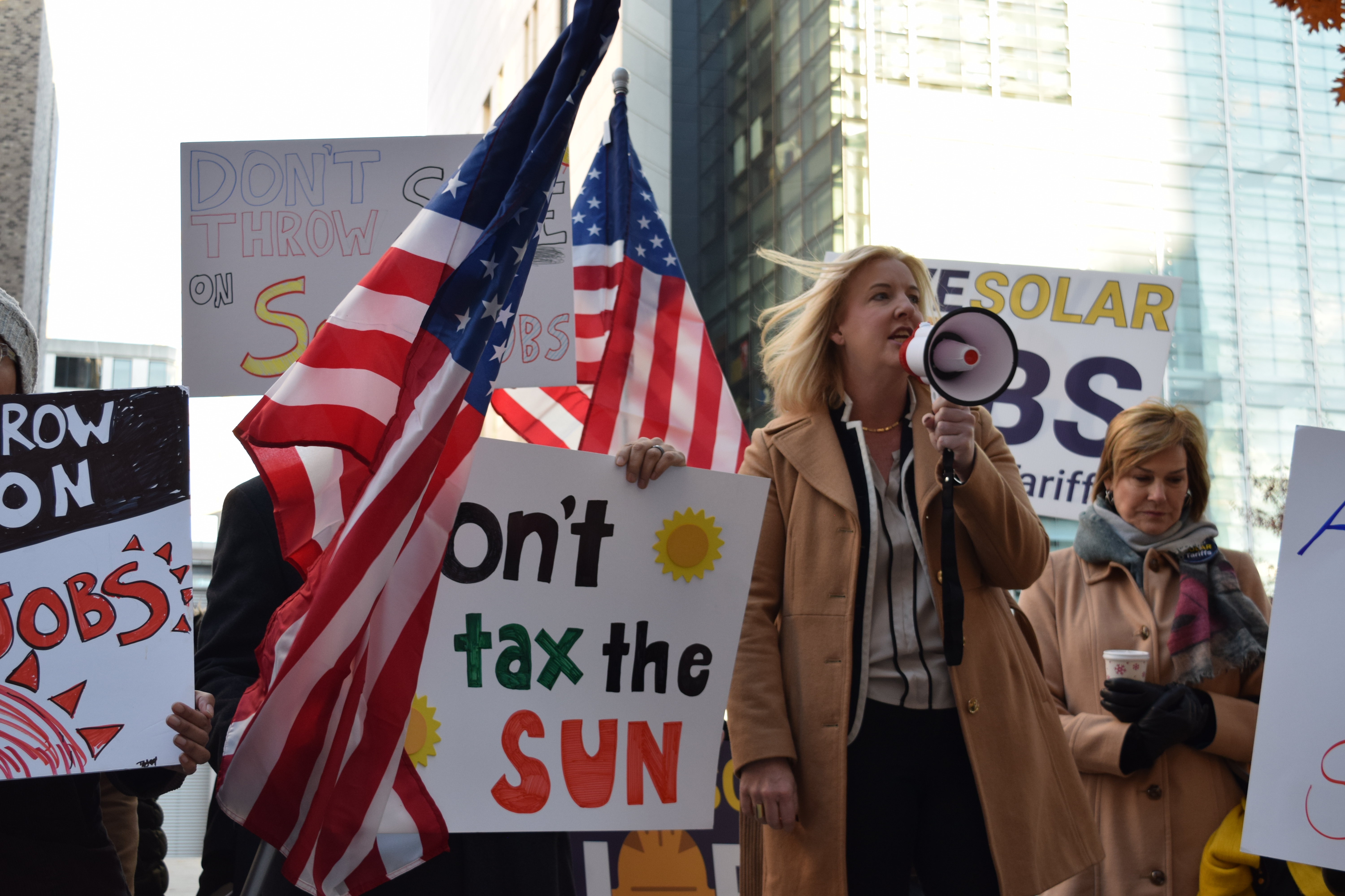 Abby Hopper speaking at the rally to stop solar tariffs
